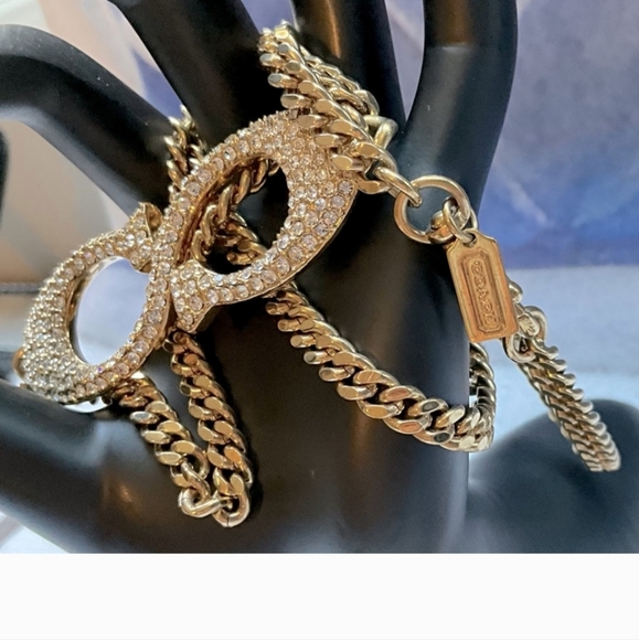 Vintage Coach Pave Signature Retired Statement Necklace goldtone - Picture 1 of 5